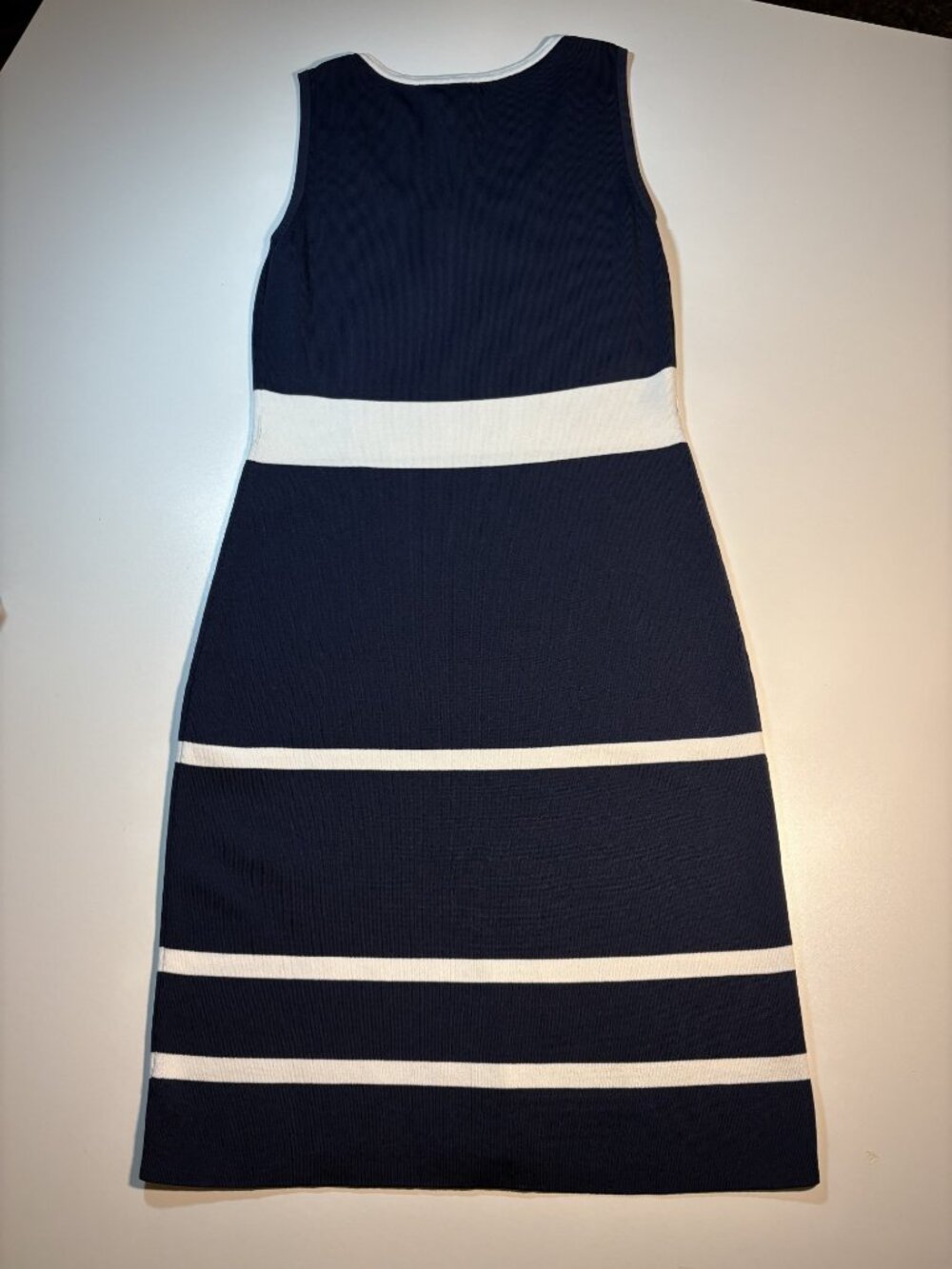 Grace Dresses Mod Knit Midi Dress Navy White Geometric Sleeveless Stretch M - Picture 3 of 8